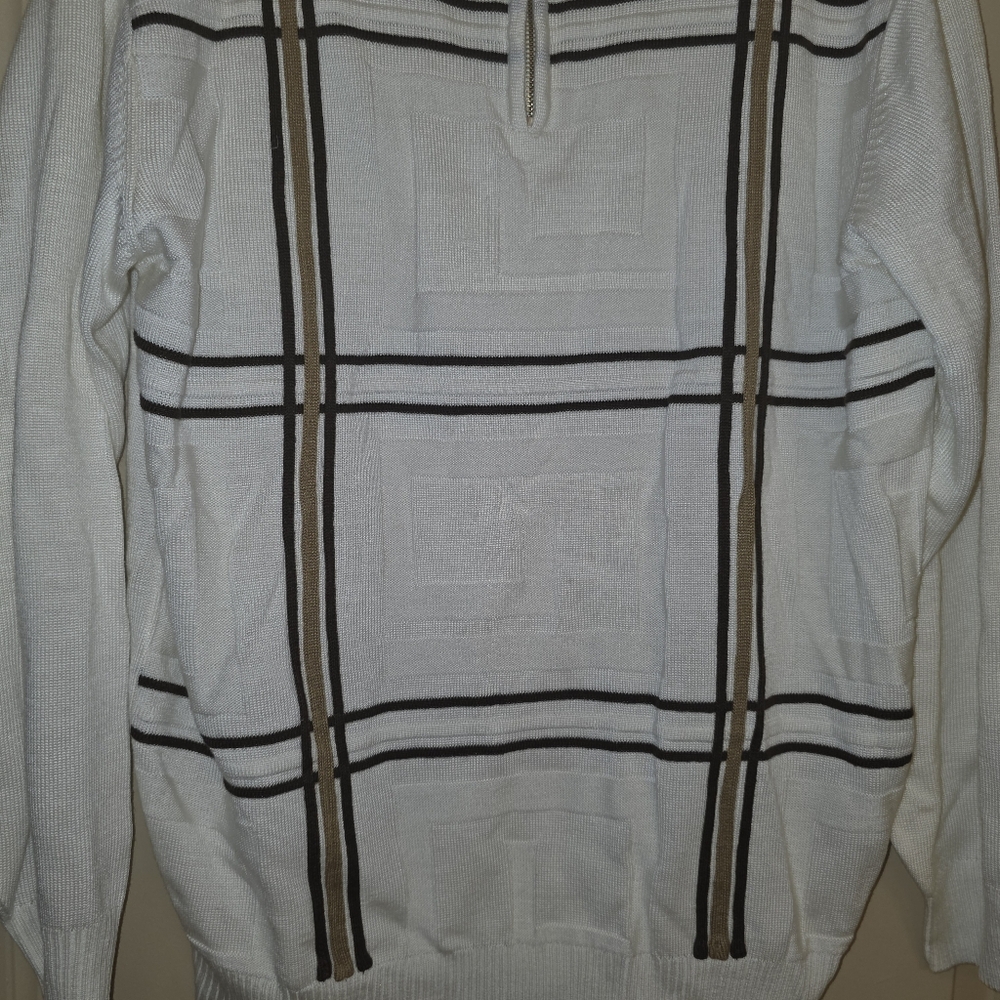 NWT Quarter Zip Mens Size M Stacy Adams knit mock neck sweater geometric plaid - Picture 4 of 7